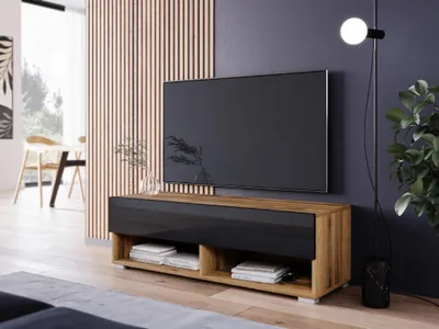 Produktbild von MINIO go for it, TV-Schrank, TV-Lowboard "ANNE", 100cm, stehend, hängend, Wotan Eiche / Schwarz Hochglanz Farbe