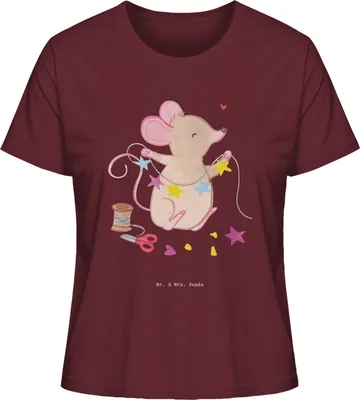Produktbild von Mr. & Mrs. Panda Oberteil Damen Maus Basteln Größe M - Burgundy - Geschenk, Baumwoll T-Shirt, DIY, Kreatives, Sommershirt, Basic