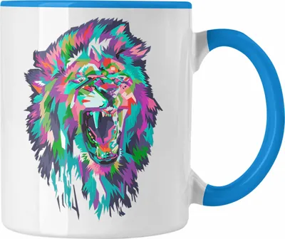 Produktbild von Trendation - Löwe Polygon Tasse Geschenk Löwen-Liebhaber Safari (Blau)