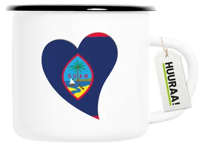 Produktbild von Huuraa Emaille Tasse Guam Flagge Herz 300ml Vintage Campingbecher Geschenkidee