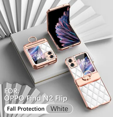 Produktbild von Leder Hülle für OPPO Find N2 Flip mit Ringhalterung, Luxus Glitzer Bling Überzug Scharnierschutz Handyhülle Weiß