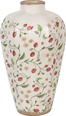 Produktbild von Clayre & Eef Vase Ø 24x40 cm Beige Rot Keramik Erdbeeren