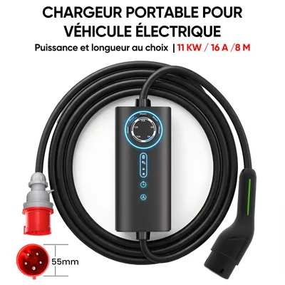 Image de Chargeur EV Junsun, 11 kW, câble 8 mètres, Type 2, triphasé, 6-16 A