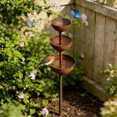 Produktbild von Vintage Gartendekoration - Gartenstecker - Regenfänger - Insekten-Trinkschale - Metall Gartendekoration - 3 Stück - Robustes Eisen