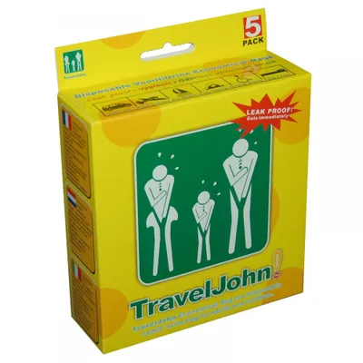 Produktbild von 5 TravelJohn TravelJohn 2-in-1 Brechbeutel & Wegwerf-Urinale aus Papier 800 ml TJ66829B-EU Einwegurinal Wegwerftoilette Taschen-WC