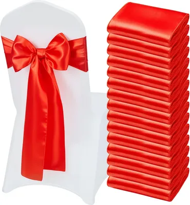 Zdjęcie produktu dla Opaski na krzesła / szarfy na krzesła – satynowe opaski na krzesła – 275 x 17 cm – 50 sztuk – do wiązania – na wesela, przyjęcia i bankiety – czerwone