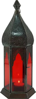 Produktbild von Orientalische Metall/Glas Laterne in Marrokanischem Design, Windlicht, Mehrfarbig, Glas,Metall,Eisen, Farbe: Rot, 33*12*12 cm