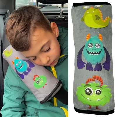 Immagine prodotto di HECKBO® Monster cuscino per bambini per dormire in auto - lavabile in lavatrice - morbido cuscino di alta qualità per cinture di sicurezza, protezione per cinture di sicurezza, cuscino per cinture di sicurezza, protezione per cinture di sicurezza, cuscino per auto, cuscino per viaggi, vacanze - 30cm x 12cm