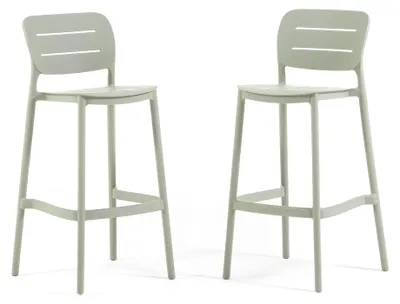 Image de Lot de 2 tabourets de bar d'extérieur empilables, en polypropylène avec repose-pieds en fibre de verre, pour le jardin, le bar, le restaurant, la cuisine ou la terrasse – Dora XL - vert