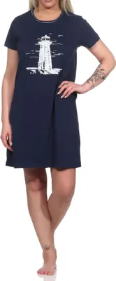 Produktbild von Maritimes Damen kurzarm Nachthemd mit Leuchtturm Motiv ; marine , 36