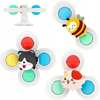 Produktbild von Set mit 3 sensorischen Saugnapf-Rasseln und Kreisel für Kinder 168JT-7