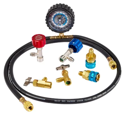 Immagine prodotto di Kit di ricarica refrigerante R1234YF, set di manometri per climatizzatori R134A e R1234YF con adattatori