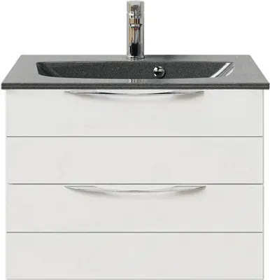 Produktbild von Pelipal Badmöbel-Set Sunline 300 BxHxT 67 x 49,9 x 48 cm Frontfarbe weiß hochglanz mit Waschtisch Mineralmarmor grau-met