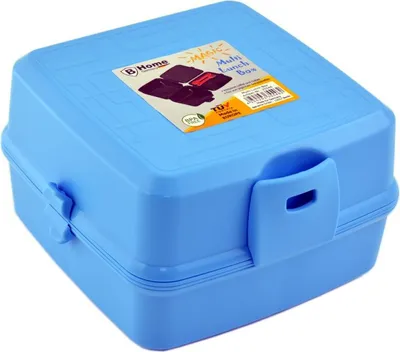 Produktbild von Brot- und Lunchbox mit 4 Fächern blau oder rosa | Vesperdose | Brotdose Snackbox (blau)