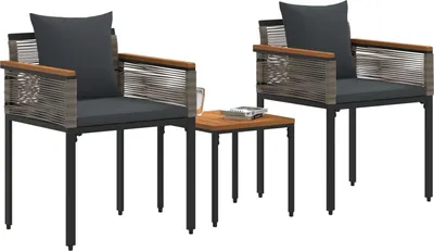 Produktbild von Gartenmöbel Set mit Kissen Grau und Dunkelgrau Poly-Rattan