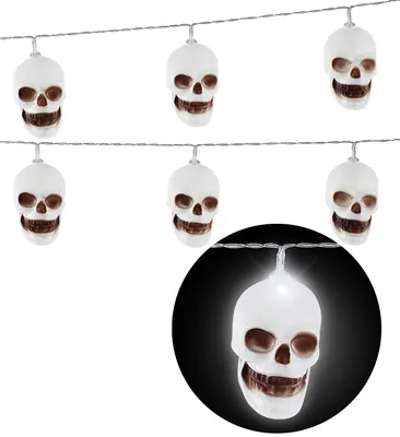 Produktbild von "Totenkopf" Lichterkette 2,5 m | 2 Lichtmodi - Halloween Dekoration