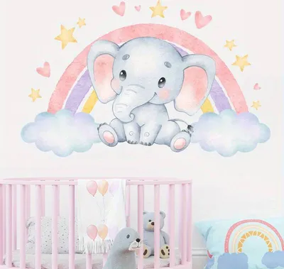 Produktbild von GKA Wandtattoo Elefant Regenbogen Wolken GK10 Wandsticker Kinder Baby Wand Babyzimmer Kinderzimmer Wandaufkleber