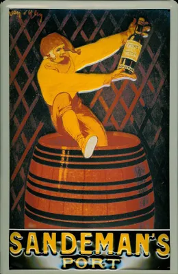 Produktbild von Blechschild Sandeman Port Mann im Fass Sherry Aperitif Schild Nostalgieschild