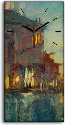 Produktbild von Küchenuhr Bürouhr Leinwand Uhr 30x60 Nacht Landschaft Stadt Venedig Malerei - schwarze Hände