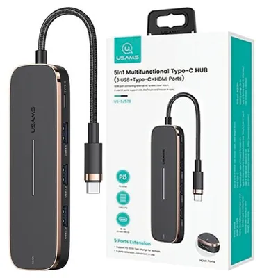 Produktbild von Usams Adapter Hub 3Xusb + Usb-C + Hdmi Schwarz/Schwarz Sj578Hub01 (Us-Sj578)