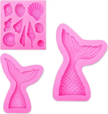 Produktbild von 3 Stück Muschelform und Meerjungfrauenschwanz, Silikonform, Fondant, weiche Silikonformen, Fondant, Dekoration, Kochen