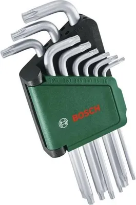 Obrázek produktu pro Sada klíčů Bosch Torx, 9dílná, TX8-TX40, ocel S2, antikorozní úprava, včetně držáku
