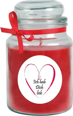 Produktbild von Duftkerze im Bonbonglas "Herzen", Duft: Rose ( Rot ), 500g - Brenndauer bis zu 110 Stunden