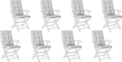 Produktbild von BELIANI Auflagen 8er Set Grau Meliert Kunstleinen 55x42x5 cm mit Befestigungsbändern Knopfheftung Moderne Sitzauflage für Niederlehner Gartenstuhl