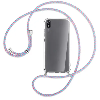 Produktbild von Handykette Backcover-Schutzhülle mit Band (Metall silberfarben) für Xiaomi Redmi 7A - pink/mint