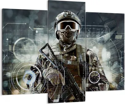 Produktbild von Bild auf Leinwand - Leinwandbild - Soldat Gewehr - 130x100cm - Wand Bild - Wanddeko - Wandbilder - Leinwanddruck - Bilder - Kunstdruck - Wanddekoration - Leinwand bilder - Wandkunst - CB130x100-4071