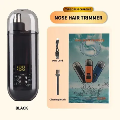 Produktbild von 2-in-1 Nasen- und Ohrhaartrimmer, elektrisch, kabellos, aus Edelstahl, wiederaufladbar, für Damen und Herren - Schwarz