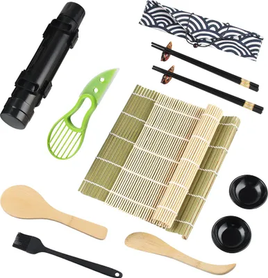 Produktbild von 14 pcs set Sushi Maker Kit, DIY Sushi Set, Sushi Starter Set, Reusable Sushi Set Beginners, Black Sushi Accessories, Sushi Make Yourself, Sushi DIY Set, Sushi Mold Set, for Beginners