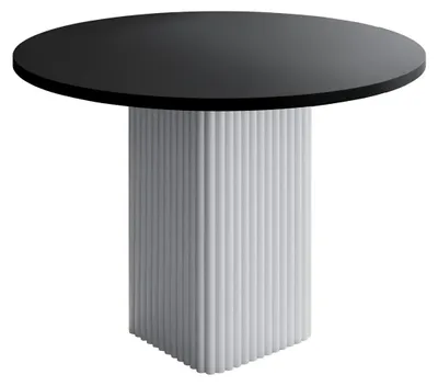 Productafbeelding van BETTSO Eettafel Rund CUBAN, Ø100 cm, Wit mat met zwart tafelblad. Zuilvormige eettafel voor 4 personen, geschikt voor de keuken. Met lamellen en centraal onderstel
