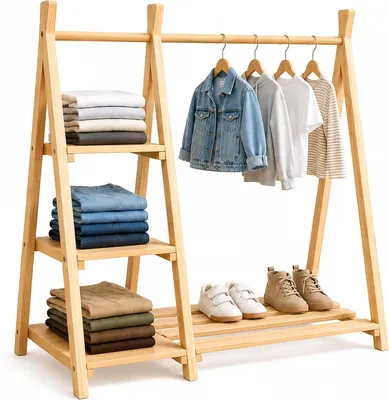 Productafbeelding van Kinderkledingrek - Grenenhout - Kledingstang & plank - Naturel