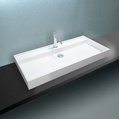 Produktbild von Aufsatzwaschbecken Wandwaschbecken PB2007 - Mineralguss - Weiß matt - 90 x 45 x 10 cm