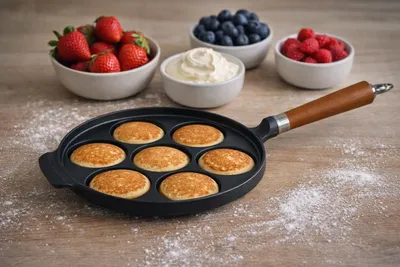Produktbild von RONNEBY BRUK Minipfannkuchen-Pfanne Maestro Gusseisen mit braunem Buchenholzgriff Ø24cm