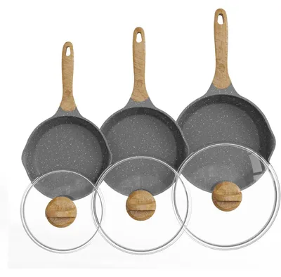 Productafbeelding van Panenset, 6-delig, met glazen deksels, 20 cm, 24 cm, 28 cm, geschikt voor inductie, gesmeed aluminium, antiaanbaklaag, -vrij, grijs