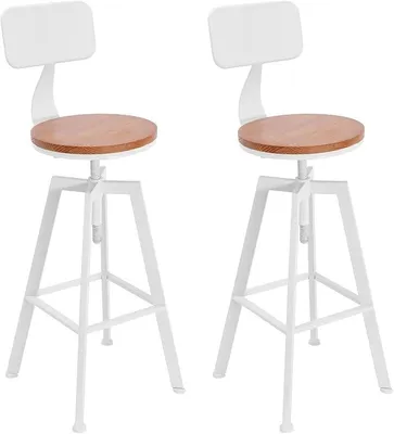 Produktbild von Barhocker 2er Set, Höhenverstellbare 63-83cm, Küchenhocker mit Rückenlehne und Fußstütze, Massivholzsitz, Weiß