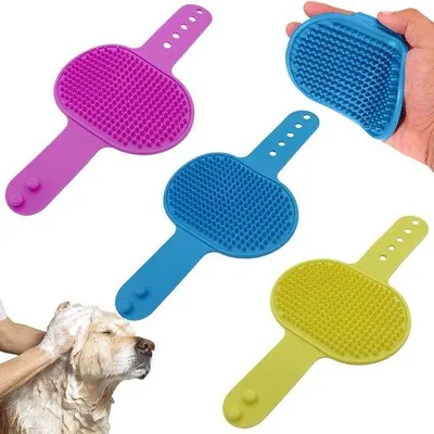 Produktbild von Famanu Haustierhaarbürste Set – Silikon und Gummi, 3 Stück in Blau, Gelb und Rot