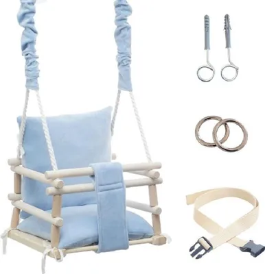 Image de Balançoire pour enfants Lumali 3 en 1 avec ceinture de sécurité, balançoire pour bébés à la maison, balançoire d'intérieur ou d'extérieur, avec siège moelleux, réglable en hauteur, bleu