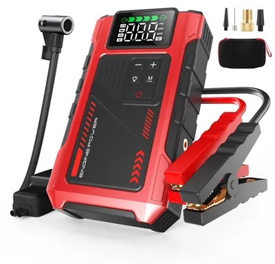 Imagen del producto de Batería de arranque portátil de 6000A de corriente máxima - 12000 mAh - Batería de litio de 12V - Con compresor de aire y linterna LED
