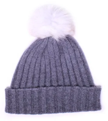 Produktbild von TUMELO 100% Kaschmir Mütze Damen & Herren, edle Cashmere Bommelmütze, Uni, warme Wintermütze - Anthrazit