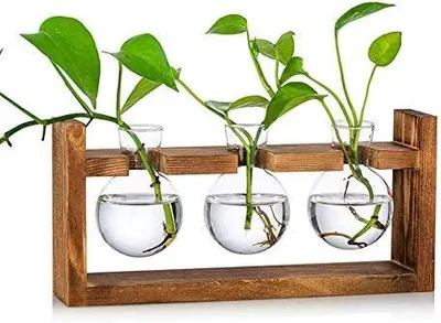 Produktbild von Blumenvase Vintage Kleine Vasen Für Tischdeko Modern Glas Reagenzgläser Für Blumen Mit Ständer Holz Propagation Station Für Wohnzimmer Outdoor Taufe Geburtstag Hydroponik Deko