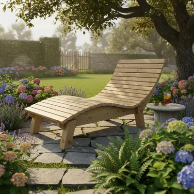 Produktbild von Holzliege Wellenliege Gartenliege Relaxliege "Liege-Franzi" (Lärche) Breite 90cm Einstiegshöhe 40cm mit Füßen