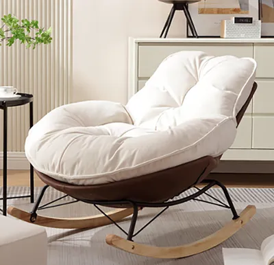 Obrázok produktu pre Hojdacia stolička Hojdacia stolička s masívnymi drevenými nohami Kovová konštrukcia Lounge kreslo 77 x 57 x 92 cm, čalúnený vankúš Balkón, obývacia izba, spálňa