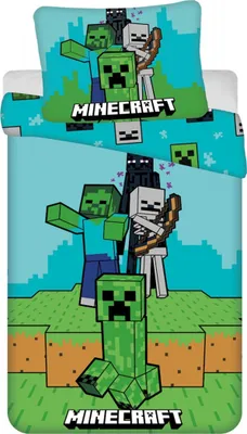Obrázek produktu pro Povlečení bavlna Minecraft Mobs Here 140x200, 70x90 cm