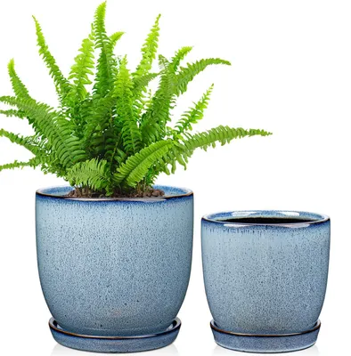 Obrázek produktu pro Sada dvou keramických květináčů s podmisky, o rozměrech 12 cm a 15 cm