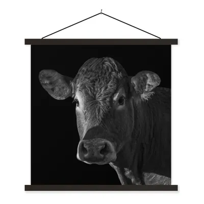 Produktbild von MuchoWow® Textilposter Kuh - Tiere - Schwarz - Weiß - Porträt 40x40 cm mit schwarzem Rahmen - Fotos