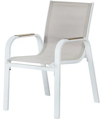 Produktbild von Garten Esszimmerstuhl Set (4 Stück) VIANEA, Aluminium, Textilene, 52 x 64,5 x 86,5 cm, Weiß & Holzoptik Armlehnen