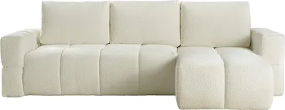 Produktbild von Ecksofa mit Schlaffunktion - Ecke wechselbar - Bouclé-Stoff - Beige - ISSORO II